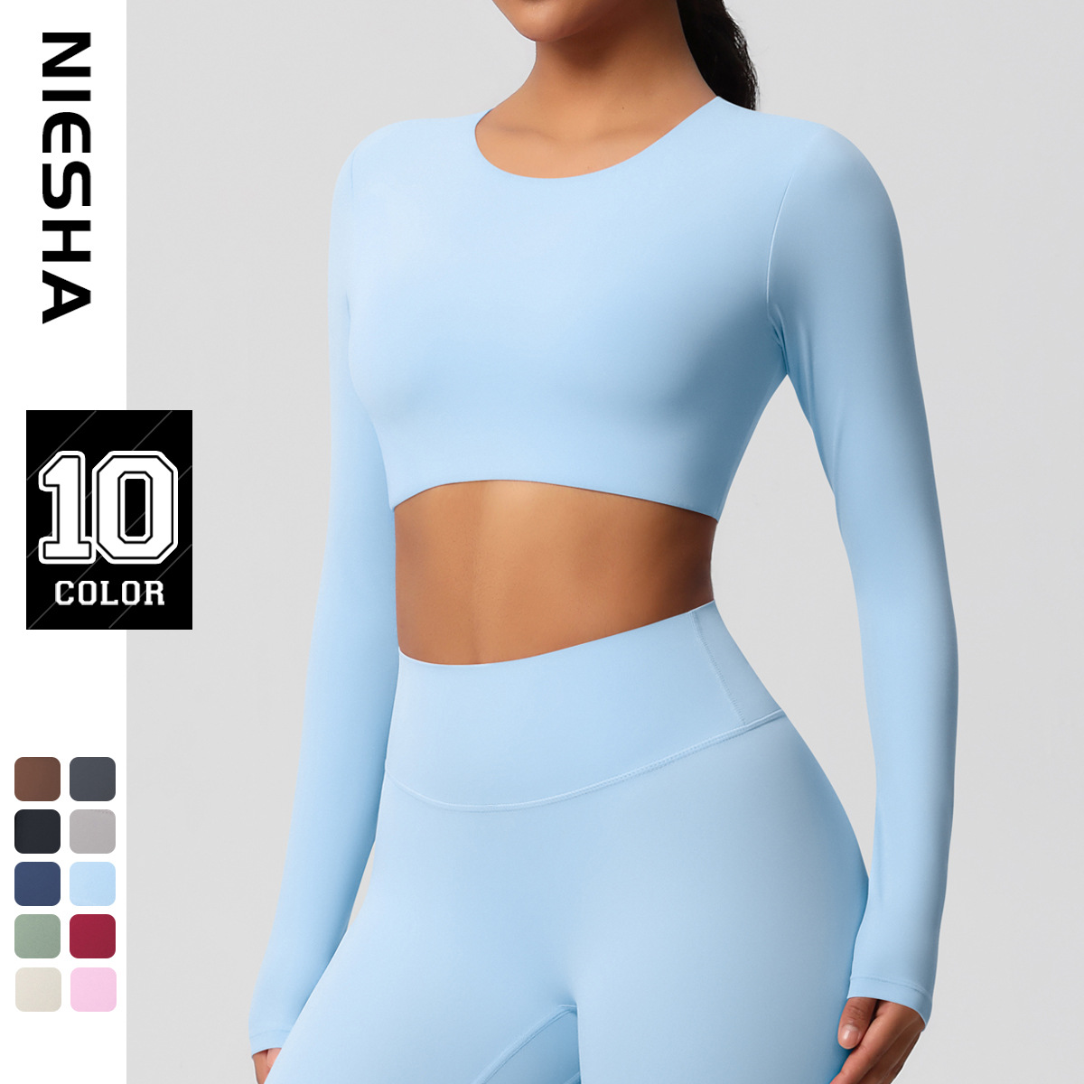 European and American winter sanding with chest cushion, long sleeved fitness clothes, tight fitting yoga clothes, Pilates running sports, long sleeved top