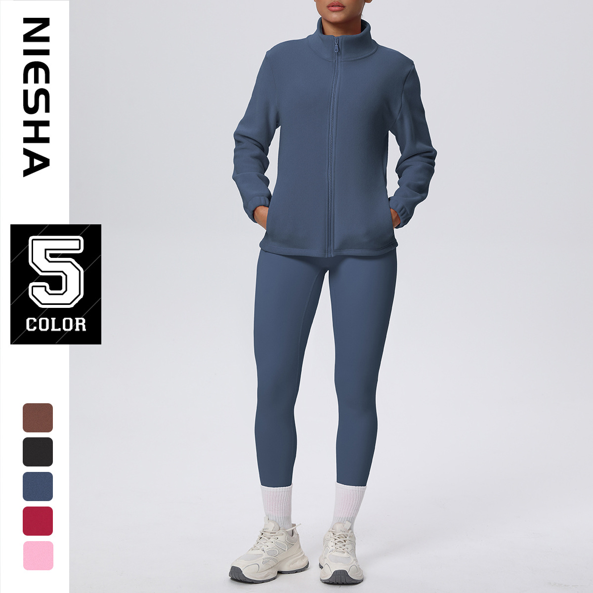 European and American tight yoga pants with high waist, lifted buttocks, naked feeling, sports zipper, long sleeved plus velvet jacket, fitness suit, yoga set