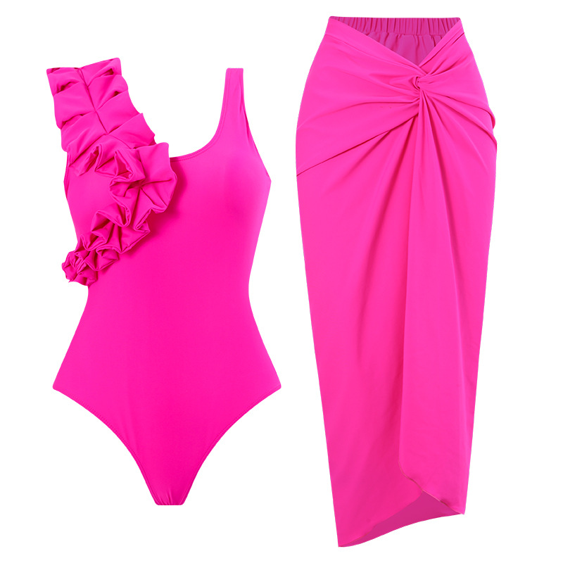 2023 new European and American foreign trade one-piece conservative big fly edge cover belly slimming sexy skirt style swimsuit women wrapped skirt set