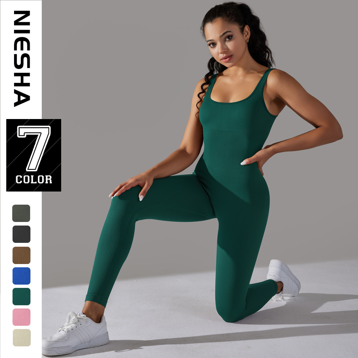 Spring European and American internet celebrity seamless thread one-piece yoga suit dance abdominal slimming exercise elastic tight fitting jumpsuit
