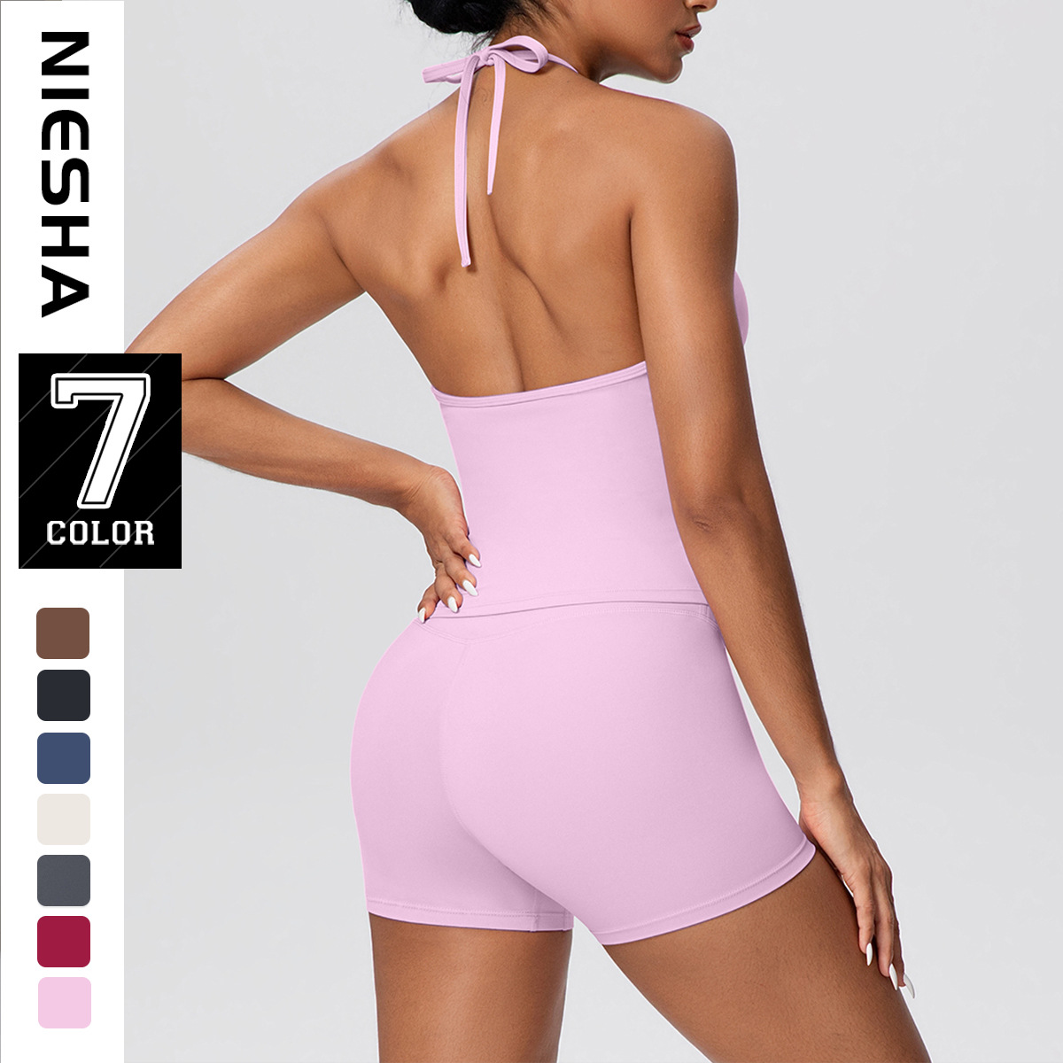 European and American cloud like solid color rope suspender, beautiful back yoga vest, fitness shorts, sports slimming yoga suit set for women