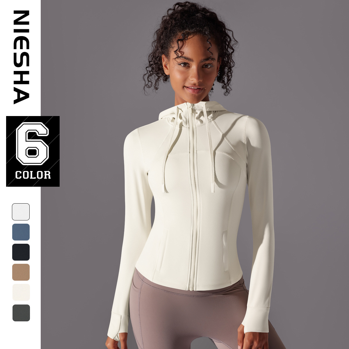 Outdoor sun protection clothes, tight fitting sports running fitness tops, yoga clothes, UV resistant breathable hooded zipper jacket