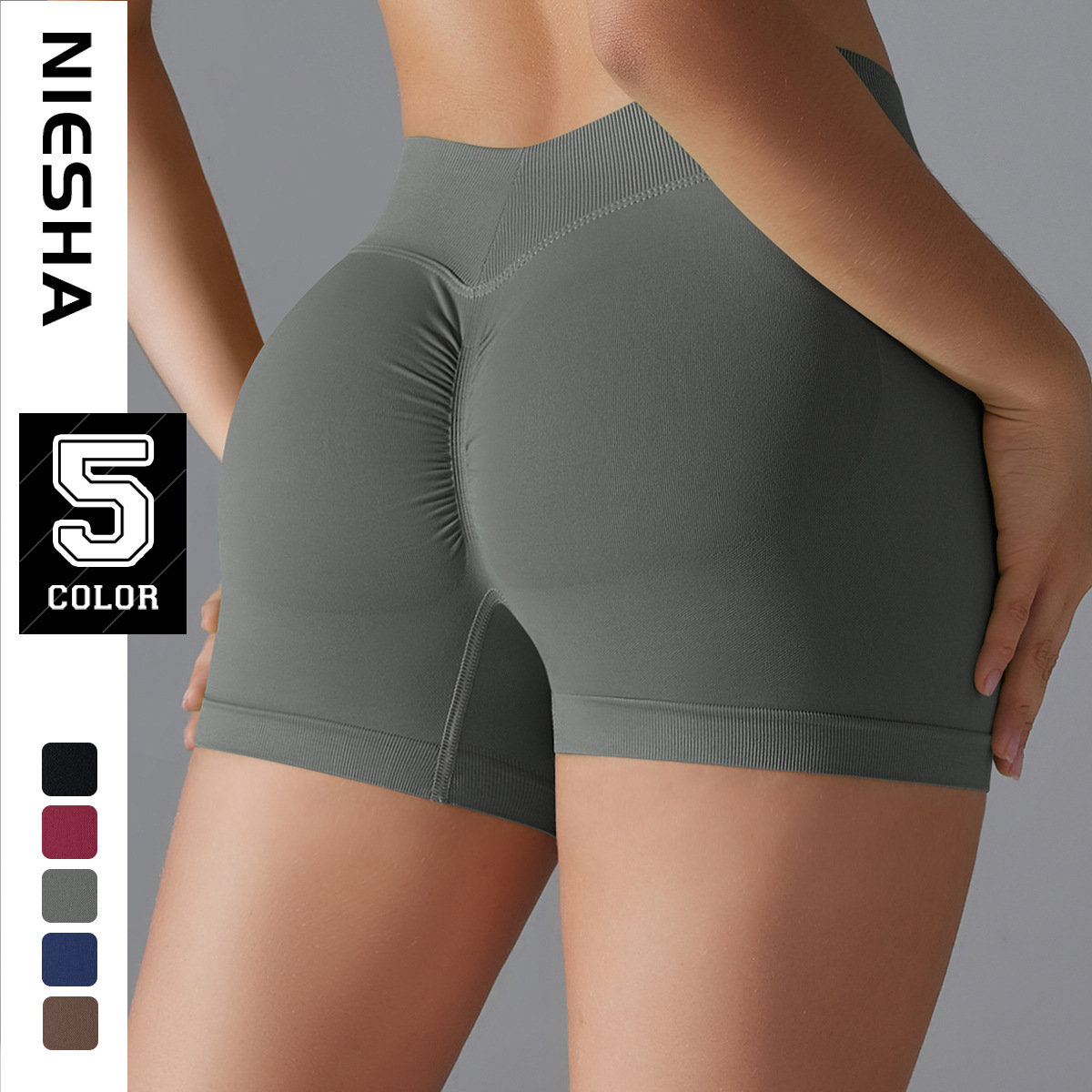 European and American high waisted knitted hip lifting fitness pants, back V-waist women's running tight yoga pants, elastic compression sports shorts