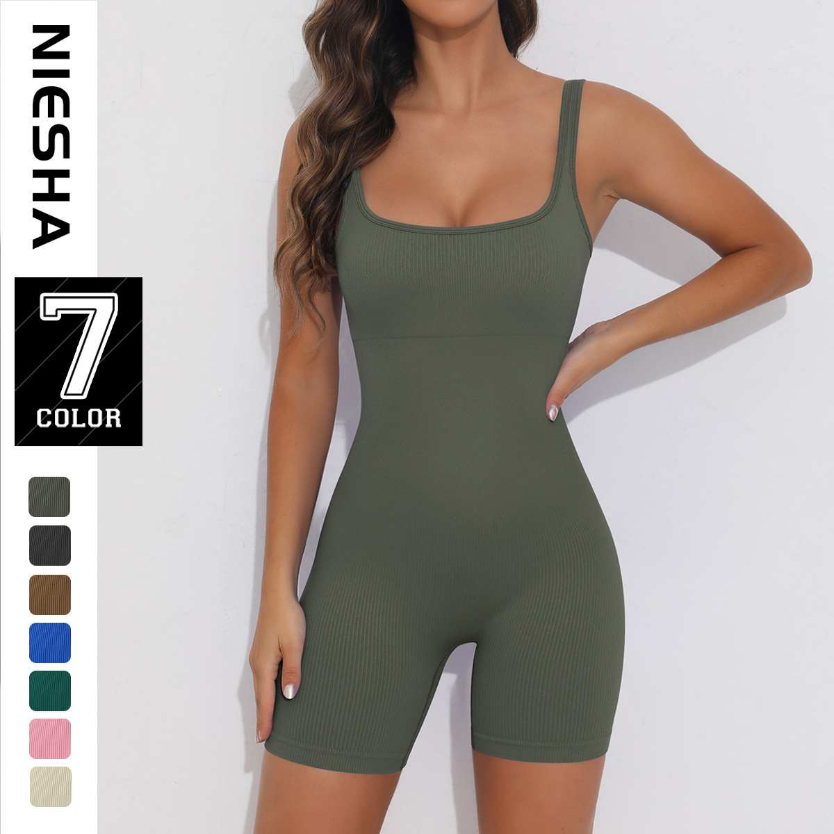 European and American high elasticity one-piece short tight fitting jumpsuit, air back threaded yoga suit, seamless jumpsuit yoga suit