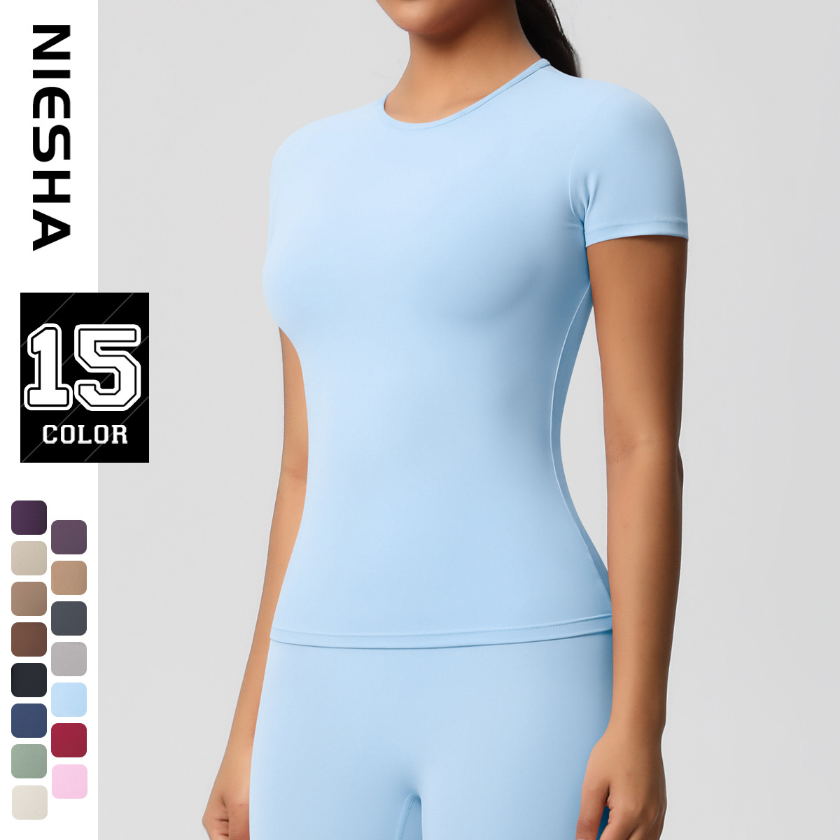 Cross border European and American T-shirt quick drying nude feeling skin friendly yoga suit short sleeved slim fit fitness top outdoor running sportswear