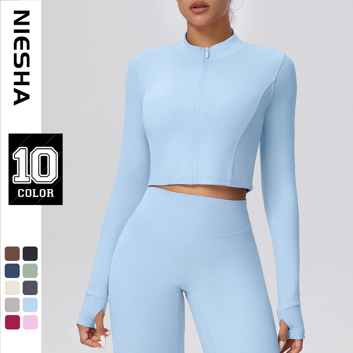 European and American zipper outdoor running yoga jacket slimming fitness long sleeved jacket for girls quick drying yoga clothes for women