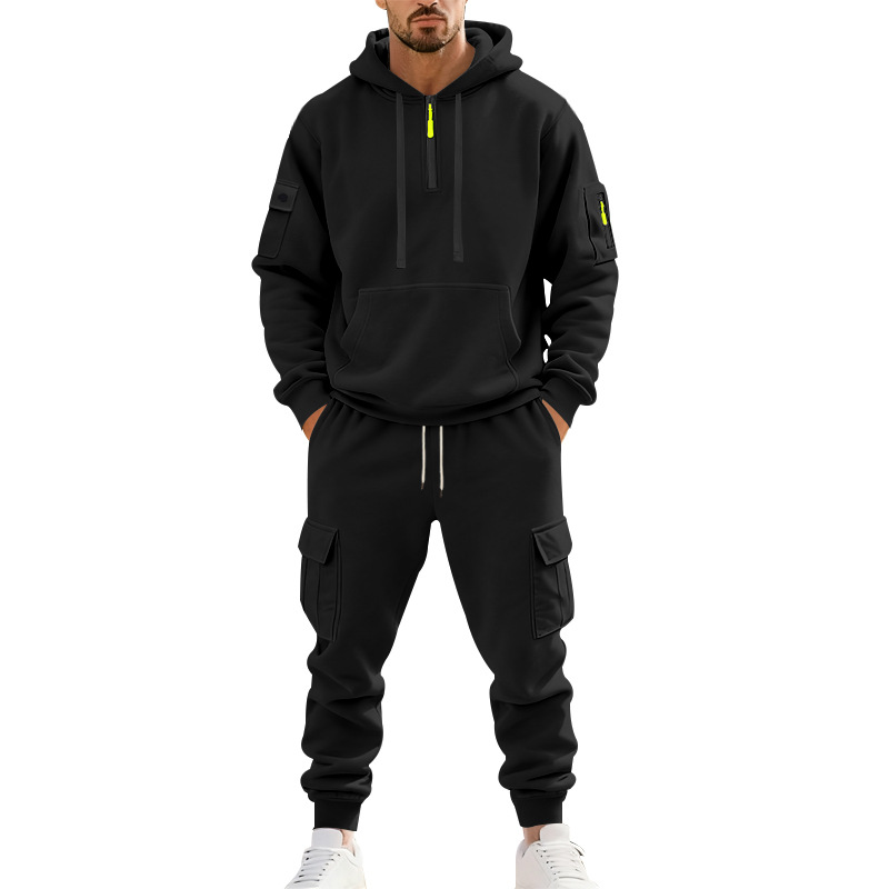 Cross border Amazon autumn and winter heavyweight fleece hooded sweatshirt set, loose casual sports sweatshirt and pants two-piece set