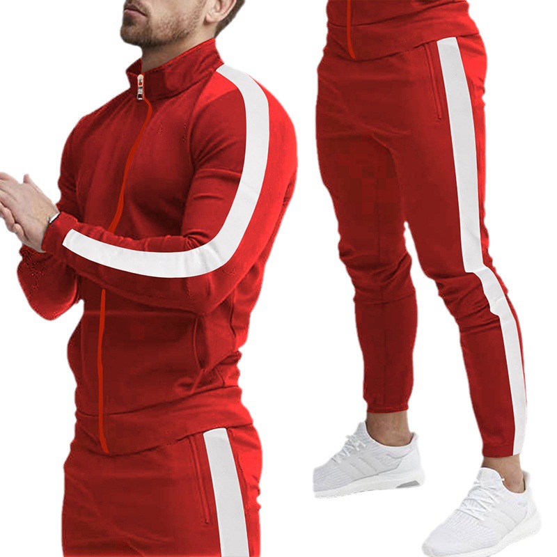 2025 Cross border Autumn/Winter New Long Sleeve Long Pants Casual Sports Set European and American Splicing Stand up Collar Slimming Men's Set