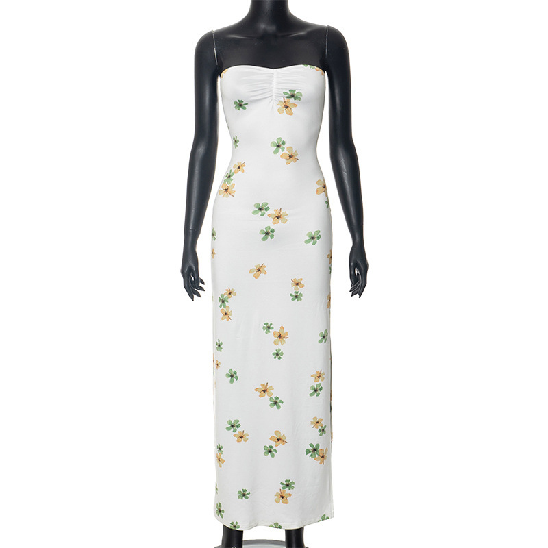 Q23DS723 European and American cross-border plant flower print strapless slit long dress for women's 2024 spring/summer collection Q23DS723 European and American cross-border plant flower print strapless slit long dress for women's 2024 spring/summer collection