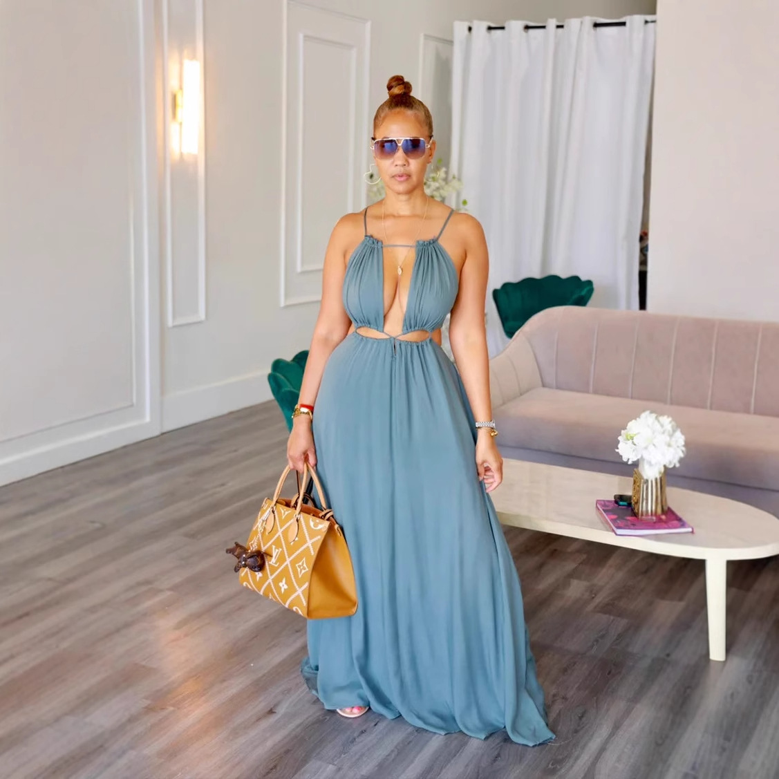 OL6121 Amazon Cross border European and American Women's Sleeveless Hollow Back Open Skirt Solid Color jumpsuit OL6121 Amazon Cross border European and American Women's Sleeveless Hollow Back Open Skirt Solid Color jumpsuit