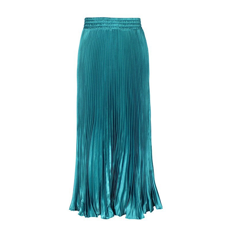 2024 new European and American foreign trade women's clothing color Ding metallic luster pleated skirt long organ skirt long skirt half skirt