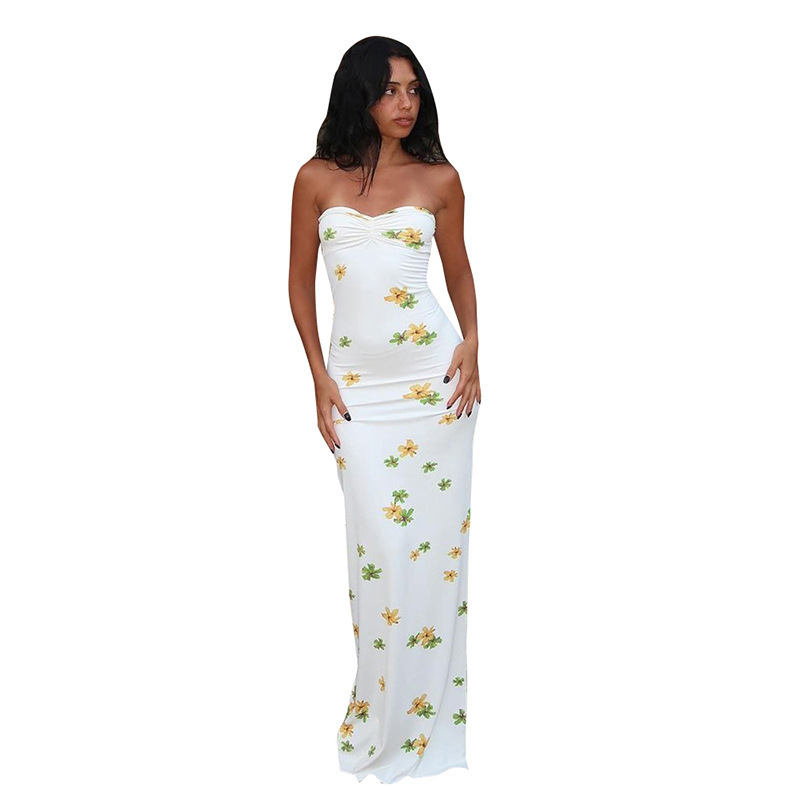 Q23DS723 European and American cross-border plant flower print strapless slit long dress for women's 2024 spring/summer collection Q23DS723 European and American cross-border plant flower print strapless slit long dress for women's 2024 spring/summer collection
