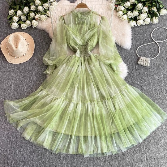 French high-end chiffon dress, women's autumn new style temperament, socialite banquet dress, fluffy vacation princess dress