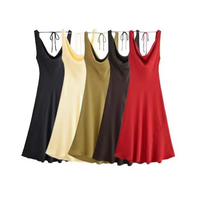 Foreign Trade 2025 Spring/Summer New European and American Style Women's Fashion Temperament Sexy Silk Texture Long Dress 2590987