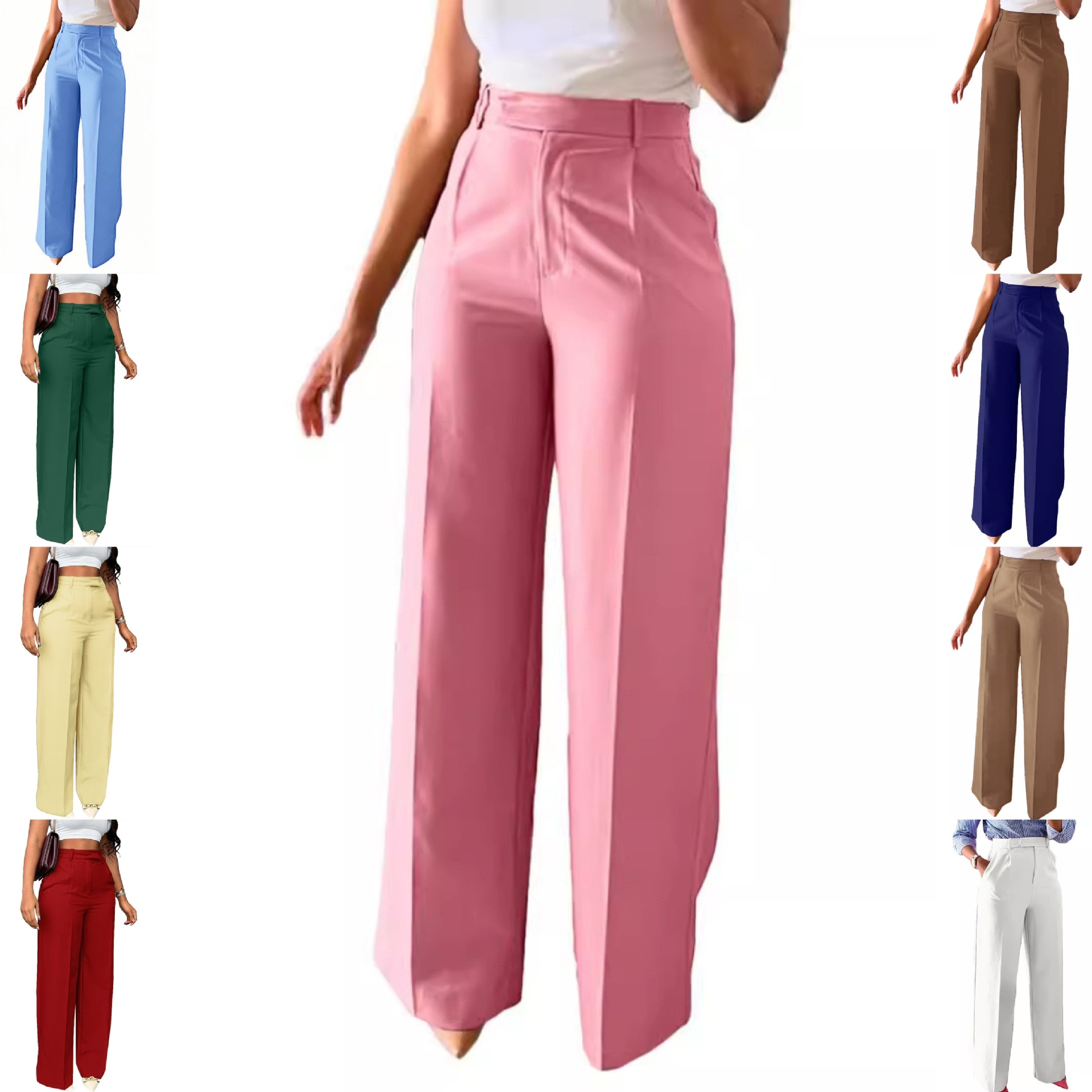 Amazon's new cross-border commuting high waisted straight leg pants from Europe and America, formal pants, casual suit long pants for women