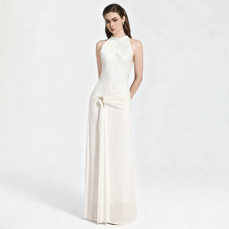 Vietnamese style high-end dress 2025 new style sleeveless high waist twisted design, fashionable hip hugging long skirt for women