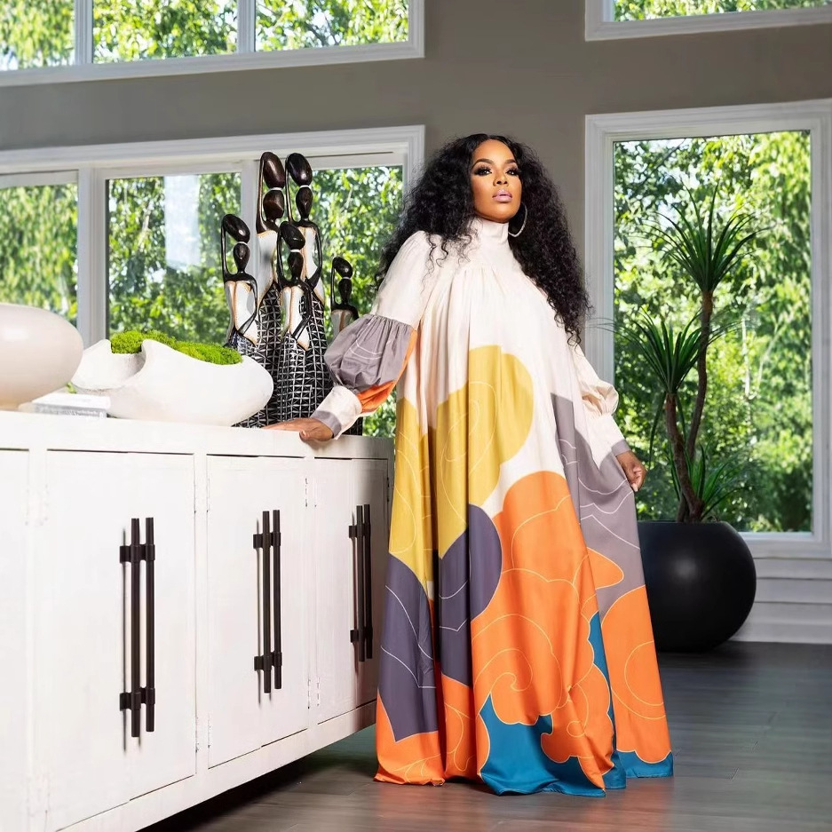 OL6155 New Cross border Amazon Source Autumn New Women's Long Skirt Printed Long Sleeve Big Swing Skirt OL6155 New Cross border Amazon Source Autumn New Women's Long Skirt Printed Long Sleeve Big Swing Skirt