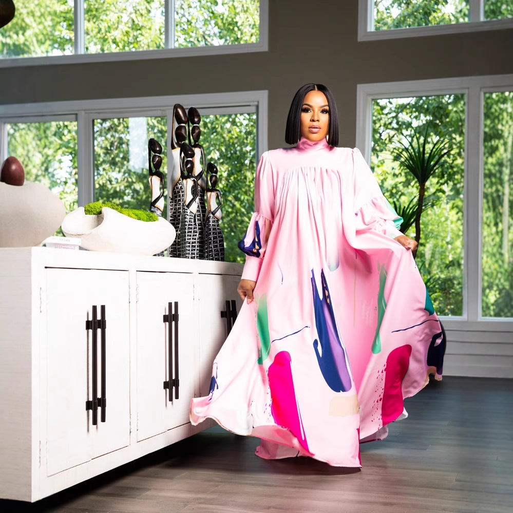 OL6155 New Cross border Amazon Source Autumn New Women's Long Skirt Printed Long Sleeve Big Swing Skirt OL6155 New Cross border Amazon Source Autumn New Women's Long Skirt Printed Long Sleeve Big Swing Skirt