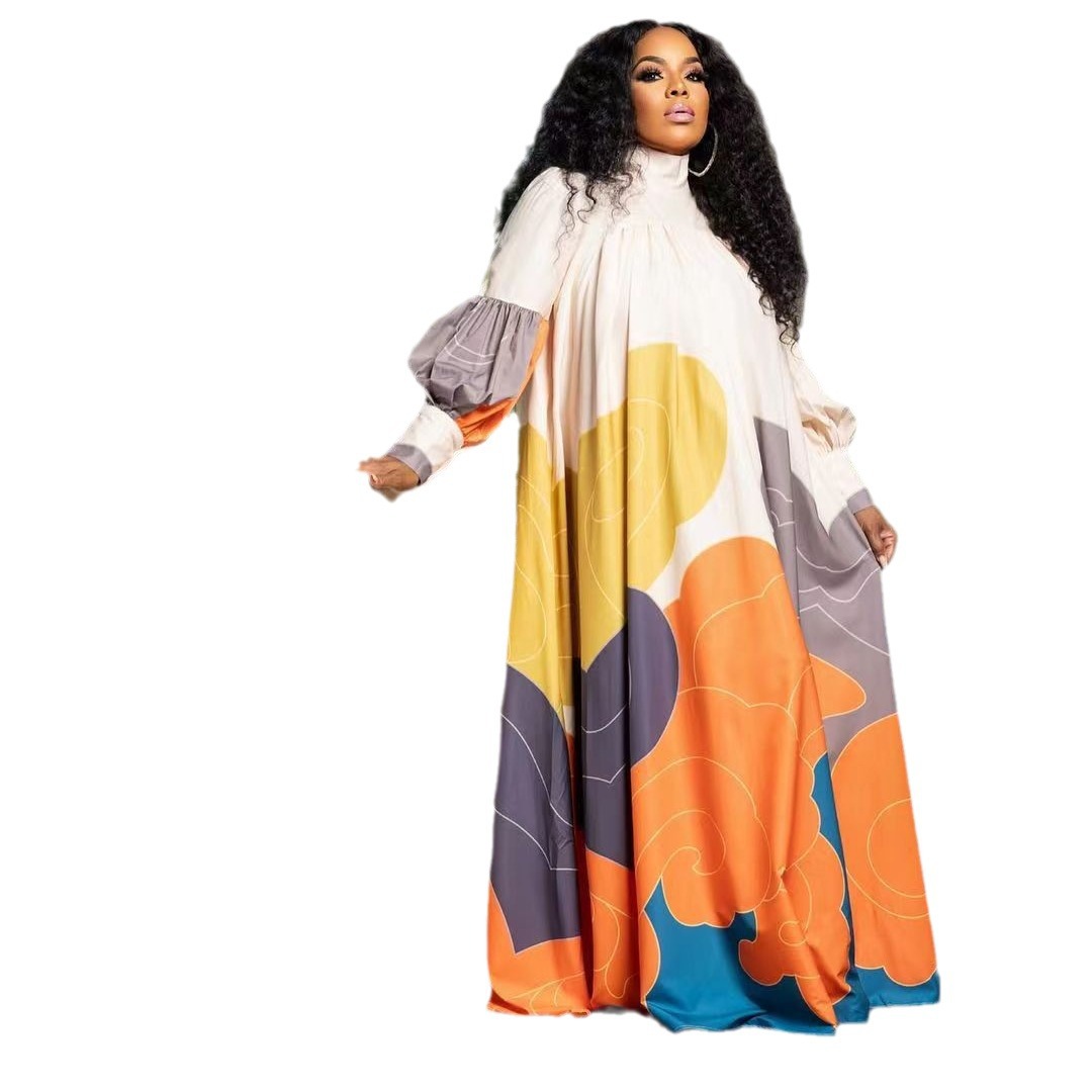 OL6155 New Cross border Amazon Source Autumn New Women's Long Skirt Printed Long Sleeve Big Swing Skirt OL6155 New Cross border Amazon Source Autumn New Women's Long Skirt Printed Long Sleeve Big Swing Skirt