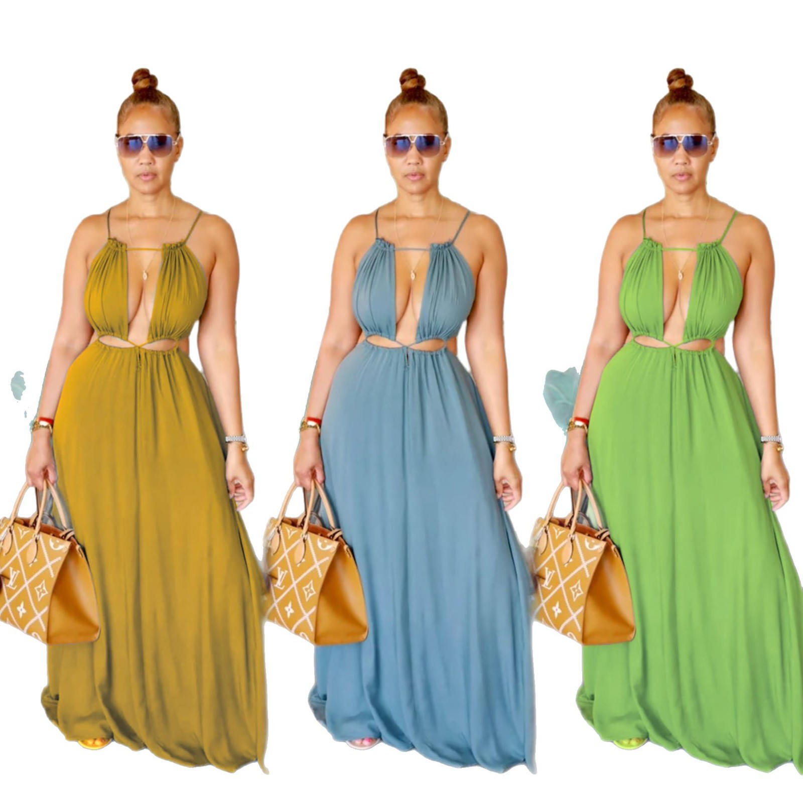 OL6121 Amazon Cross border European and American Women's Sleeveless Hollow Back Open Skirt Solid Color jumpsuit OL6121 Amazon Cross border European and American Women's Sleeveless Hollow Back Open Skirt Solid Color jumpsuit