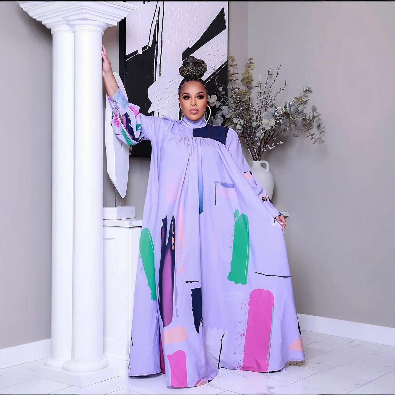 OL6155 New Cross border Amazon Source Autumn New Women's Long Skirt Printed Long Sleeve Big Swing Skirt OL6155 New Cross border Amazon Source Autumn New Women's Long Skirt Printed Long Sleeve Big Swing Skirt