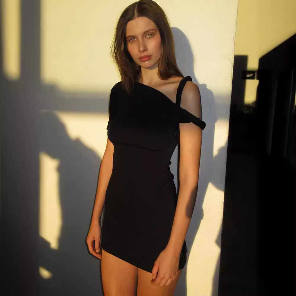 TMBP-1030 European and American style splicing twisted strap single sleeve slim fit sexy style bag hip short jumpsuit strap