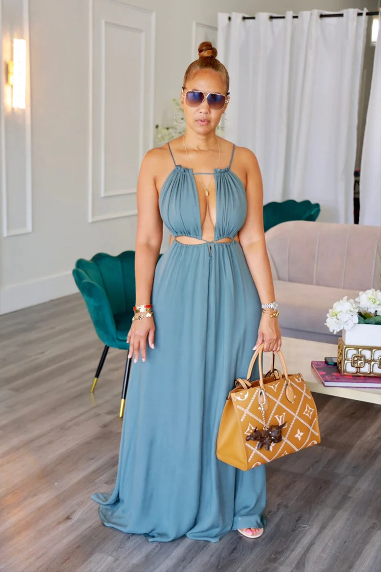 OL6121 Amazon Cross border European and American Women's Sleeveless Hollow Back Open Skirt Solid Color jumpsuit OL6121 Amazon Cross border European and American Women's Sleeveless Hollow Back Open Skirt Solid Color jumpsuit