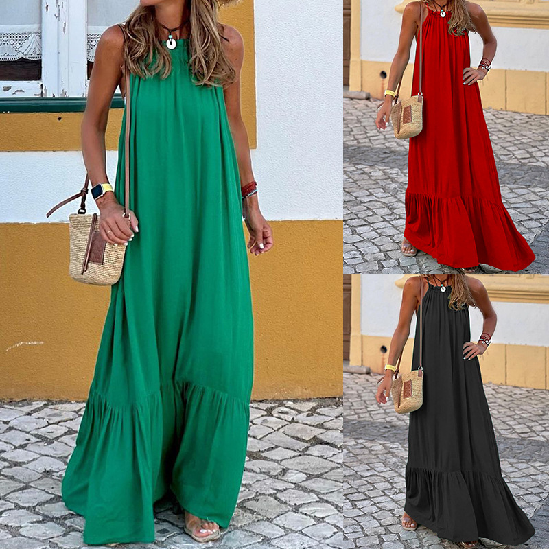 FD1450 in stock 2025 spring/summer new cross-border women's fashionable sleeveless hanging neck long beach dress