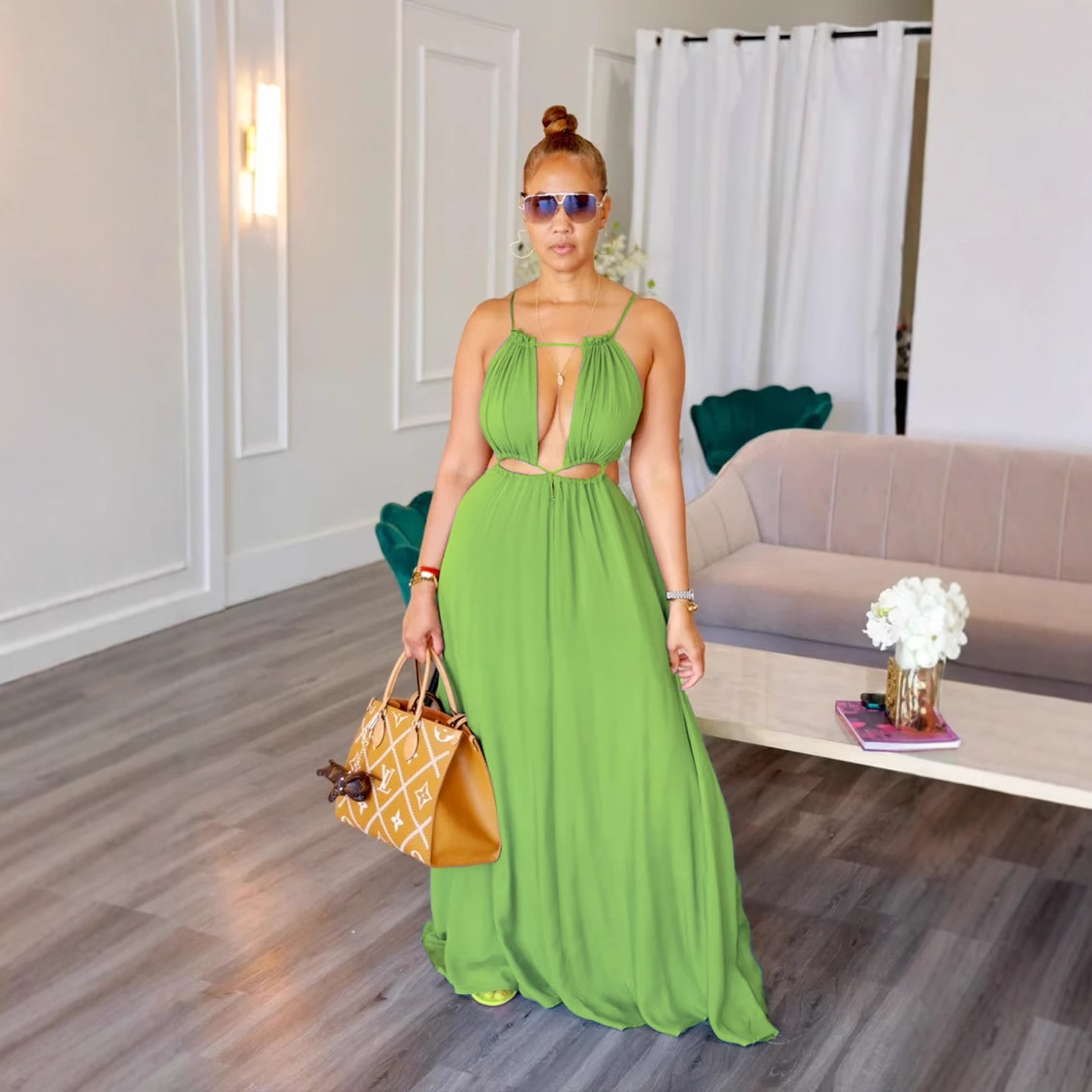 OL6121 Amazon Cross border European and American Women's Sleeveless Hollow Back Open Skirt Solid Color jumpsuit OL6121 Amazon Cross border European and American Women's Sleeveless Hollow Back Open Skirt Solid Color jumpsuit