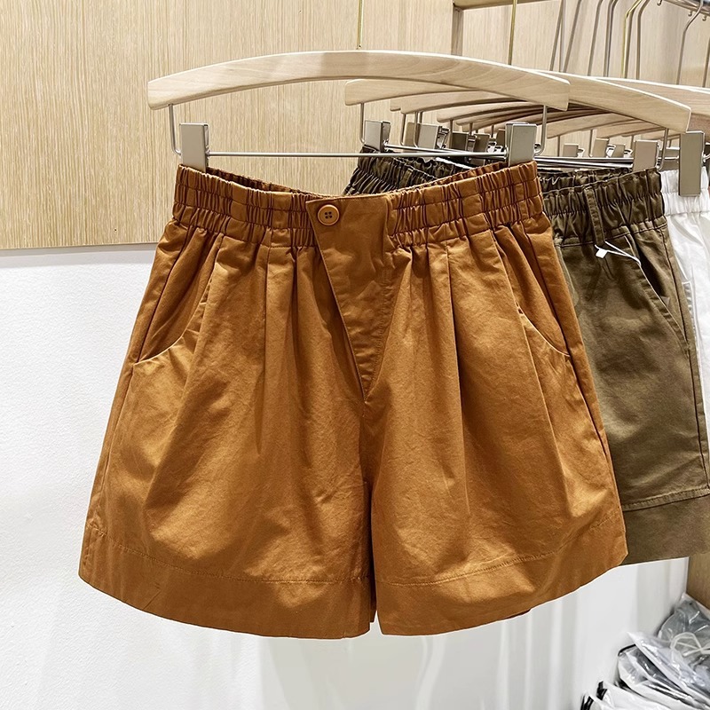 Cotton shorts for women in summer, loose fit and slimming, wide leg pants with high waist, A-line casual versatile hot pants, Instagram trendy foreign trade