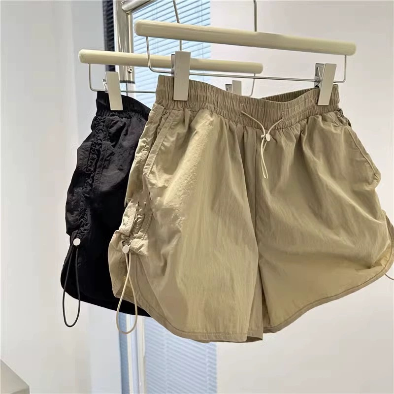 American style parachute shorts for women, loose A-line wide leg drawstring quick drying casual pants, hot pants for outerwear, casual and versatile