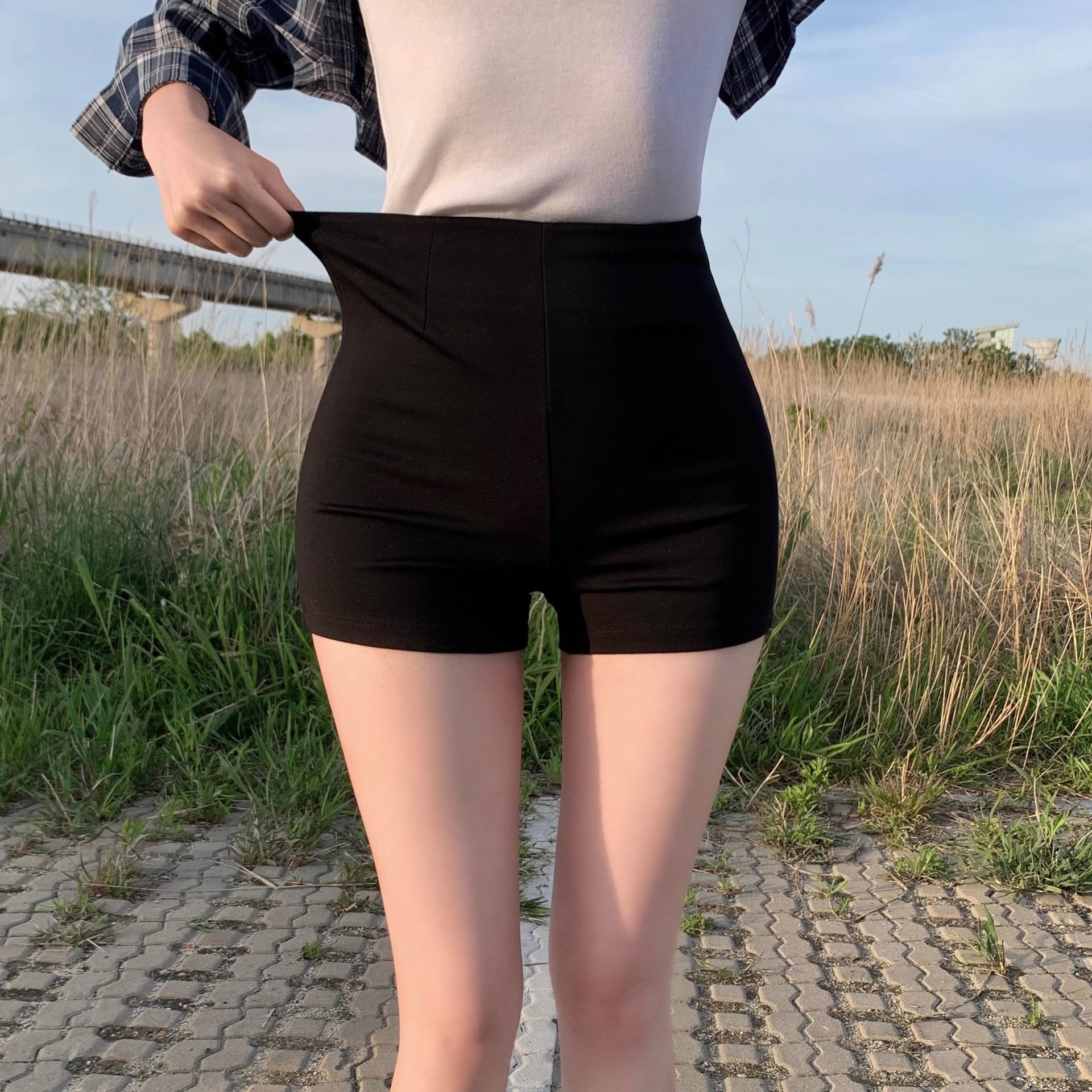 Trendy hot pants for outerwear, hip hugging, wide leg, elastic, tight fitting, black boot pants, suit shorts, women's slim, high, casual, autumn and winter waist