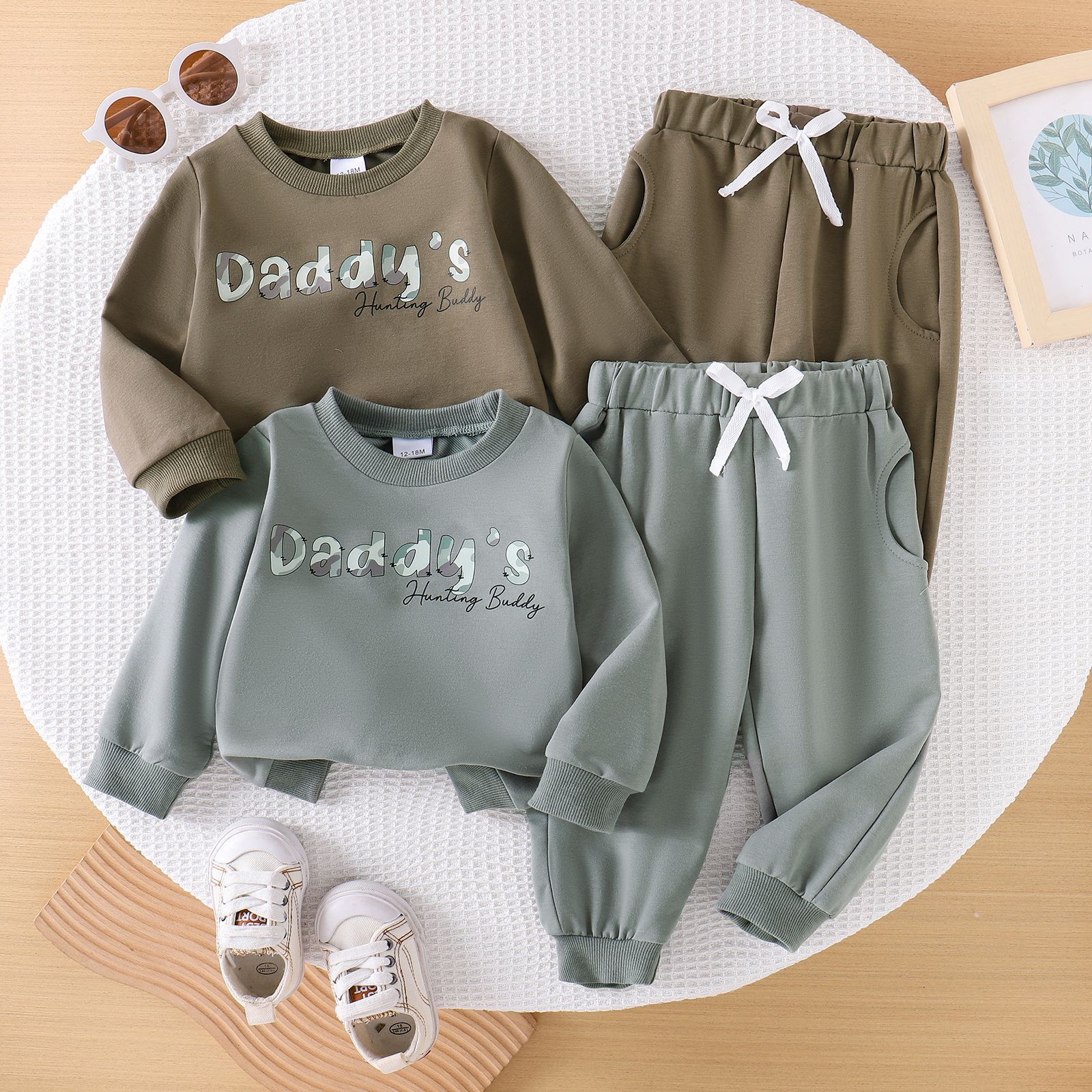 Foreign trade European and American children's clothing, casual boys' and babies' letter printed long sleeved hoodie and pants two-piece set