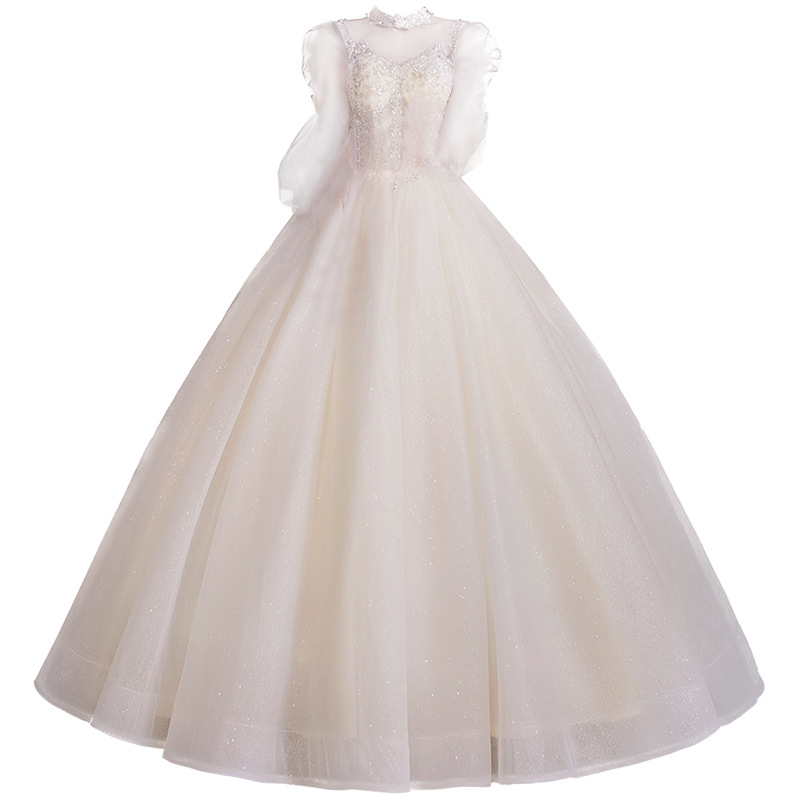 Korean Wedding Dress 2024 Bridal Sen Series One Shoulder Female French Zipper V-neck Heavy Industry Small and Light Starry Sky Wedding Dress Korean Wedding Dress 2024 Bridal Sen Series One Shoulder Female French Zipper V-neck Heavy Industry Small and Light Starry Sky Wedding Dress