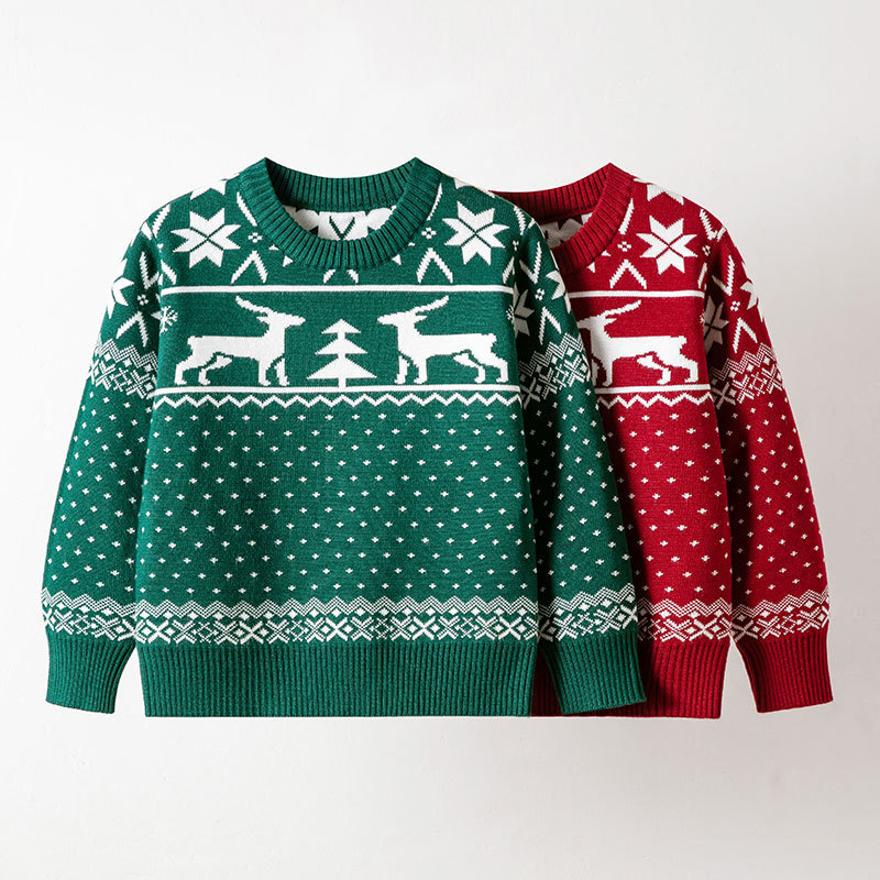 2023 New European and American Children's Clothing Autumn/Winter Children's Christmas Sweater Men's and Women's Little Deer Base Knitted Sweater Manufacturer Direct Sales