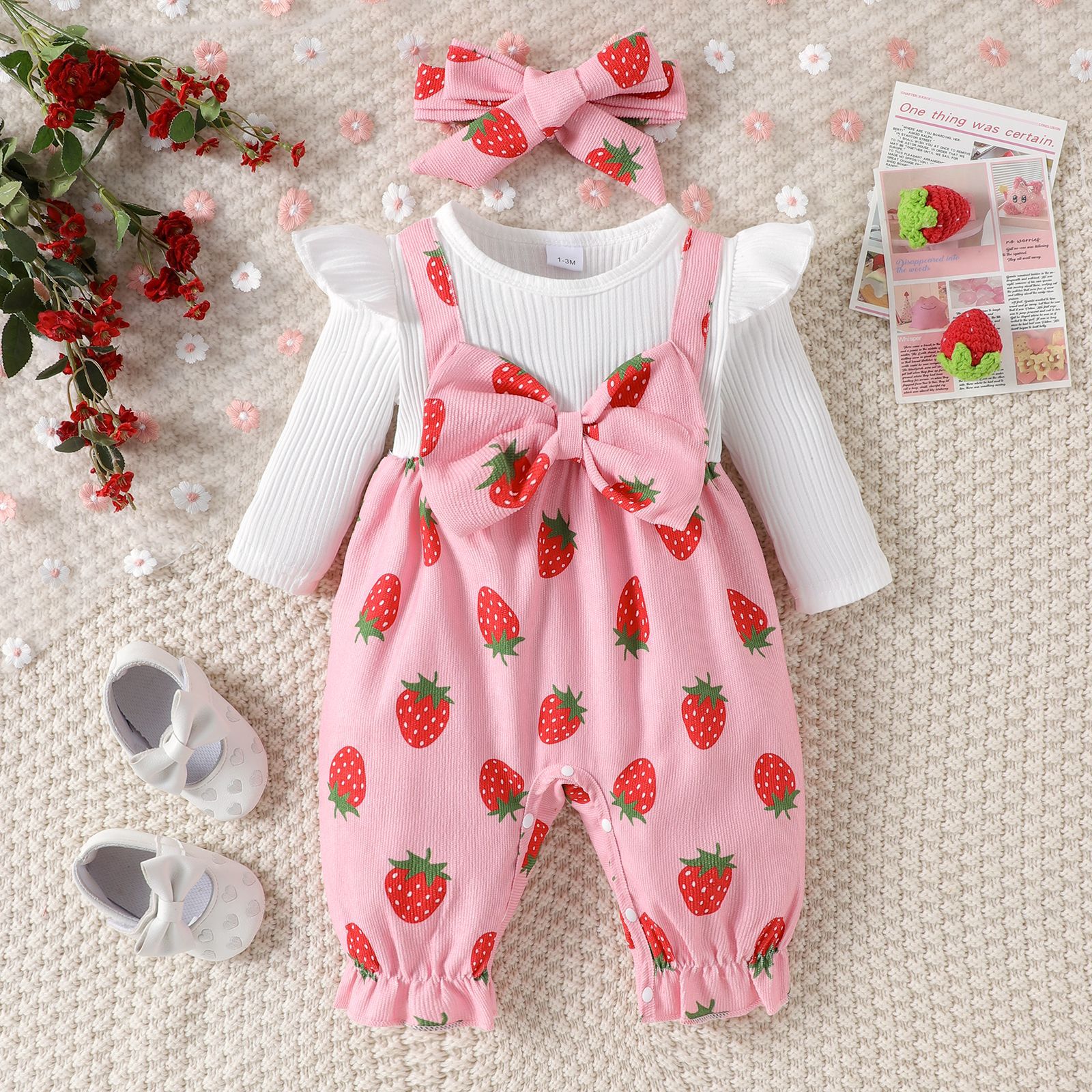 Foreign trade children's clothing cute baby girl strawberry pattern long sleeved jumpsuit pants