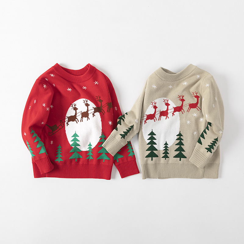 Children's Christmas sweater for autumn and winter 2022, boys' Christmas deer pullover sweater, girls' base knit sweater, children's clothing