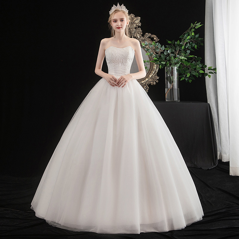 2025 new wedding dress strapless wedding dress fashionable and simple Korean lace princess summer autumn fairy soft female wedding dress