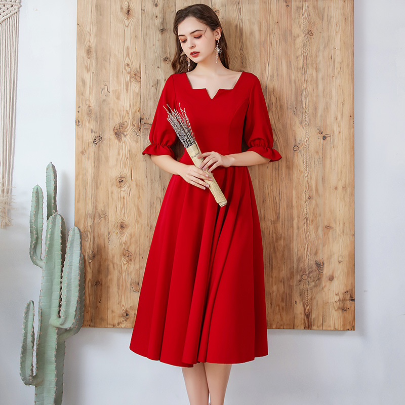 Toast Dress Bride 2024 New Women's Wine Red Engagement Wedding Return Door Small Evening Dress Dress Can be worn on weekdays