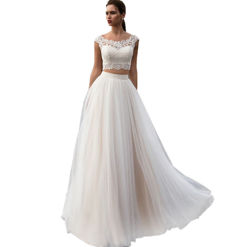 Amazon Cross border Women's Clothing Source Elegant Bridal Lace Decal Dress Fake Two piece Fashion Set Beach Wedding Dress
