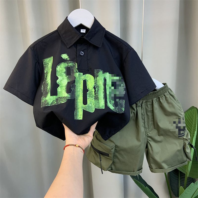 Boys' Cool Handsome Set 2024 New Style Baby Pi Handsome Clothes Children's Summer Internet Celebrity Street Explosion Short sleeved Children's Clothing