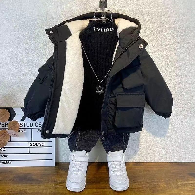 Children's clothing, boys' winter clothes, cotton jacket, 2023 new style, children's plush thick cotton jacket, baby fashionable cotton jacket top