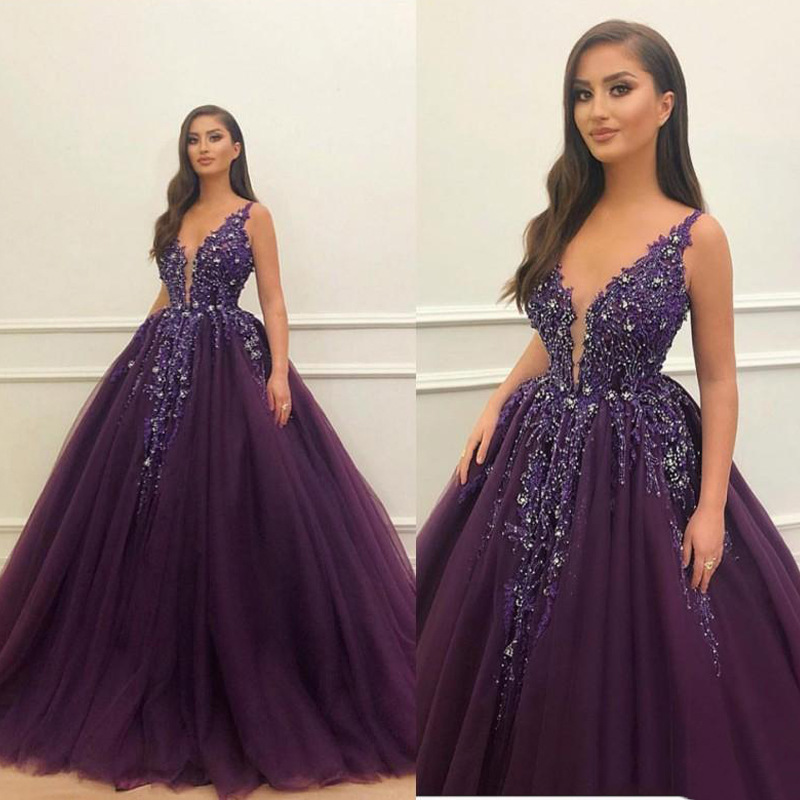 Grape Purple Ball Dress with Stickers Beads, Long Evening Dress for Girls, Special Occasion, Adult Ceremony, Queue Performance, Annual Meeting Ceremony