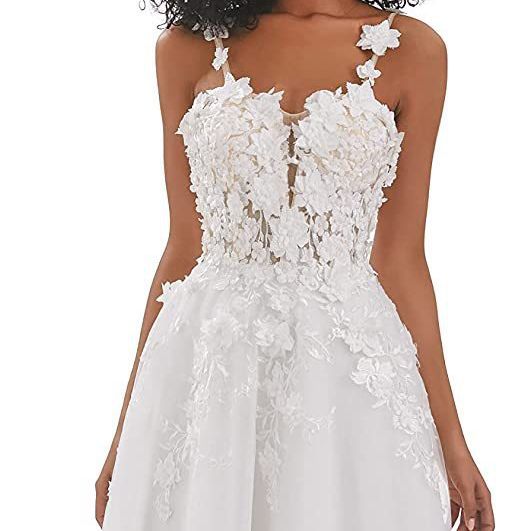 Foreign trade wedding dress suspender waist cinching slimming lace decal perspective light wedding dress forest series travel photography cross-border hot selling new yarn