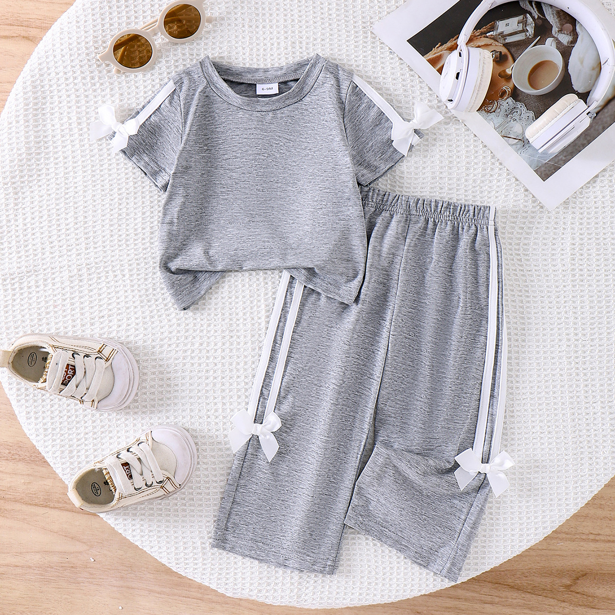 Foreign trade children's clothing girls summer pullover short sleeved top T-shirt long pants two-piece set