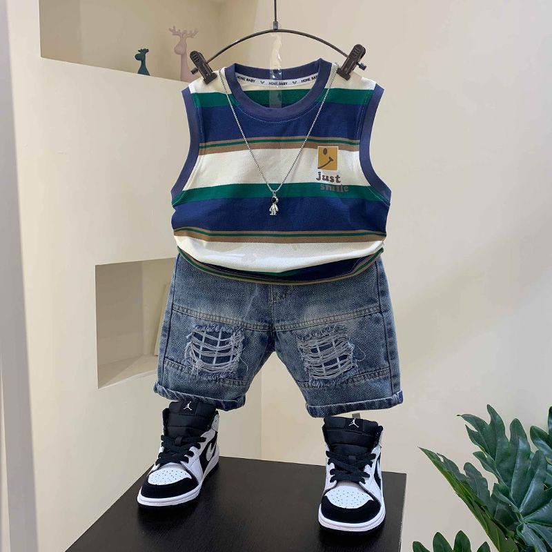 Boys' summer vest set, 23 new styles, baby internet famous explosive street sleeveless clothes, children's Han Fan Pi Shuai two-piece set