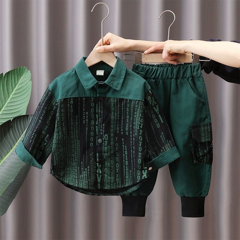 Boys' Spring and Autumn Set, New Handsome Boys' Long Sleeve Shirt, Two Piece Set, Children's Autumn Clothing, Trendy Children's Clothing