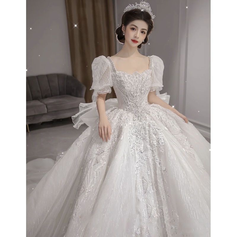 Main plus size wedding dress, bride 2025 new style, big tail, petite woman, French heavy industry temperament, one shoulder palace Main plus size wedding dress, bride 2025 new style, big tail, petite woman, French heavy industry temperament, one shoulder palace