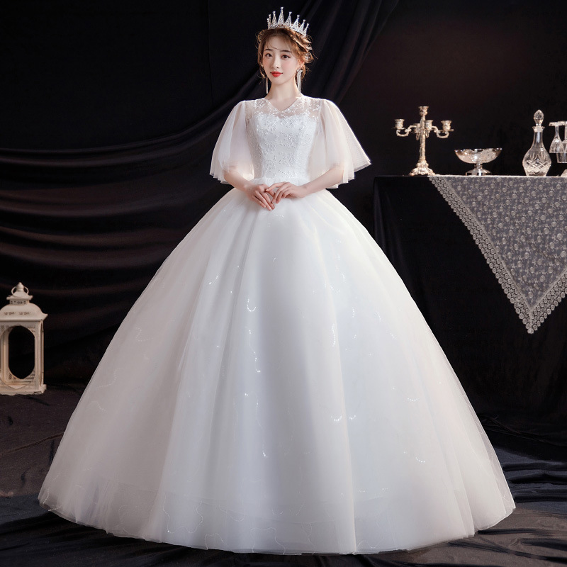Main Wedding Dress Female 2025 New Style Mother Lace Super Fairy Dreamy Outward Yarn French Fat Spring/Summer Wedding Dress Cover Arm V-neck