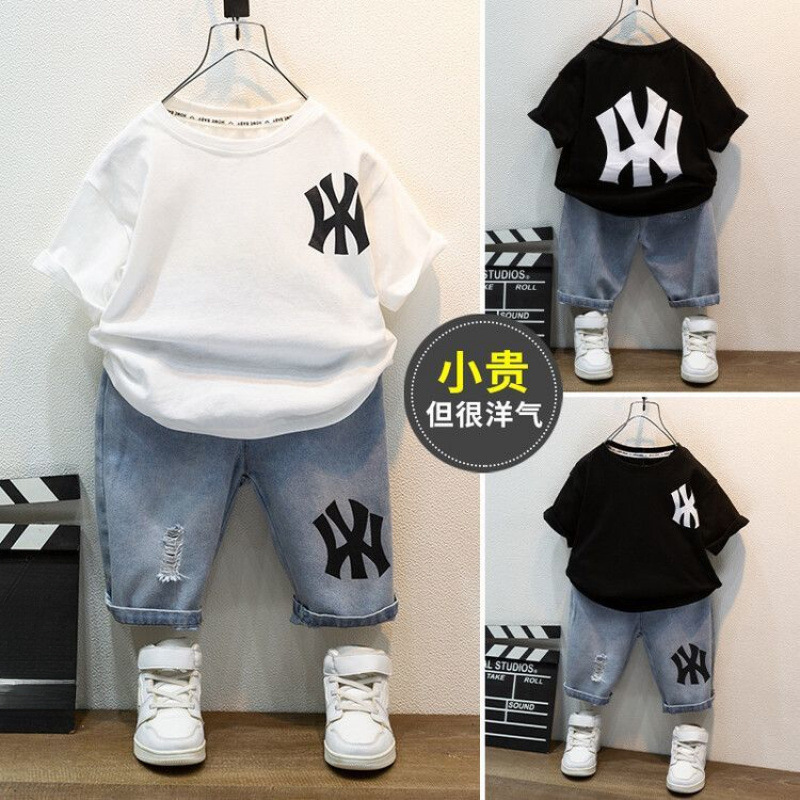 Children's Summer Set for Boys, Thin Edition 2025 New Summer Clothes, Short Sleeve, Internet Celebrity, Handsome and Trendy, Handsome and Stylish